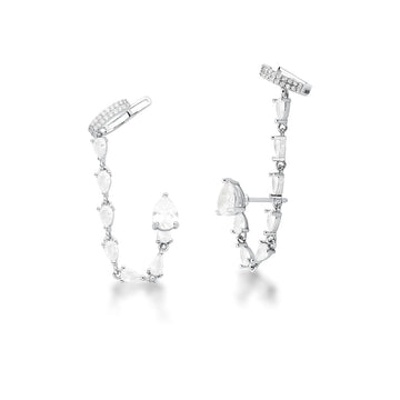 Brinco ear line 2 em 1 com zircônia cristal e piercing cravejado com banho de ródio branco