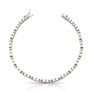 Pulseira prata 925 riviera Celina detalhe X dourado