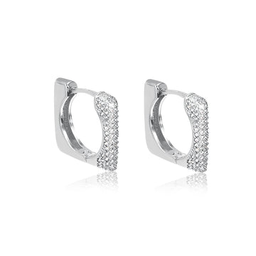 Brinco argola quadrada M metade cravejada em ródio branco