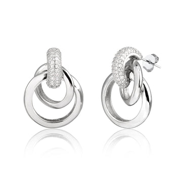 Brinco argola frontal dupla detalhe cravejado com banho de ródio branco