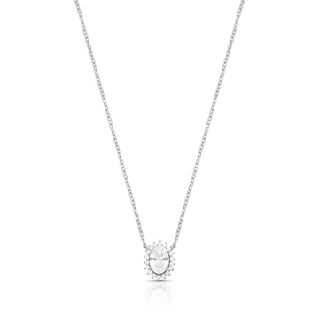 Colar prata 925 oval cristal entorno cravejado
