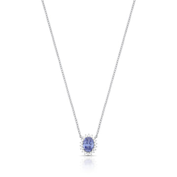 Colar prata 925 oval tanzanita entorno cravejado