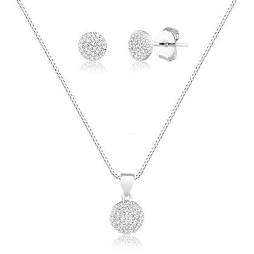 Conjunto oval cravejado com banho de ródio branco