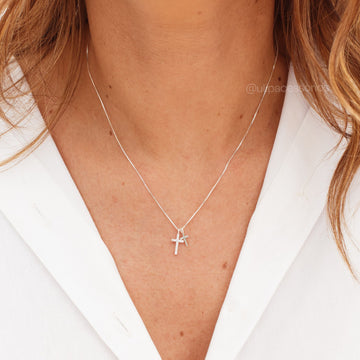 Colar prata 925 crucifixo duplo