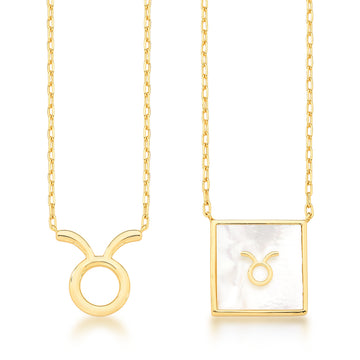 Colar signo TOURO escapulário em madrepérola dourado longo 65cm