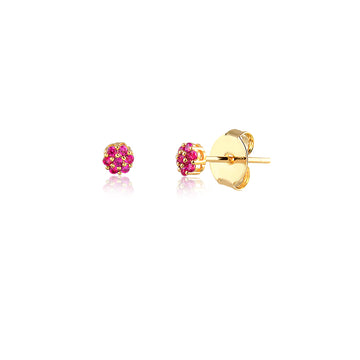 Brinco mini flor P turmalina rosa dourado