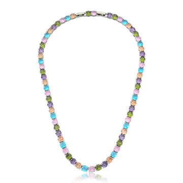 Colar riviera colorida 6mm com banho de ródio branco 42+3cm de extensor