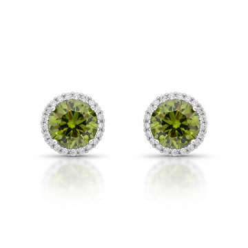 Brinco oval zircônia peridoto entorno cravejado com banho de ródio branco