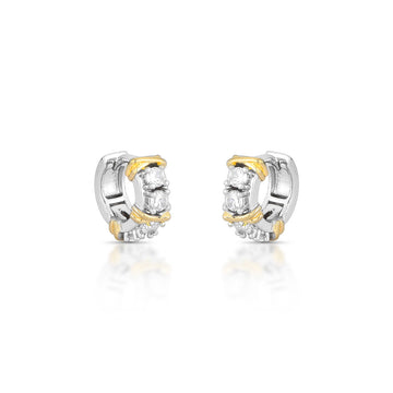 Brinco argola M Antônia detalhe em X dourado e banho de ródio branco