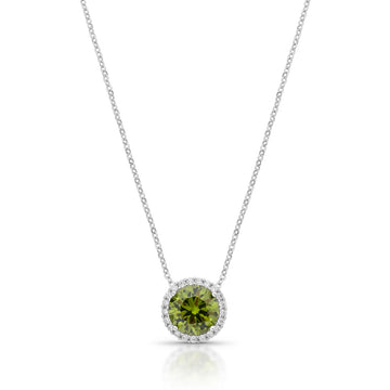 Colar oval com zircônia peridoto entorno cravejado com banho de ródio branco