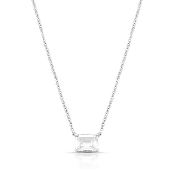 Colar retangular cristal com banho de ródio branco