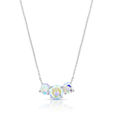 Colar 3 gemas AB color com zircônia holográfica com banho de ródio branco