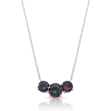 Colar 3 gemas seven color com zircônia holográfica com banho de ródio branco