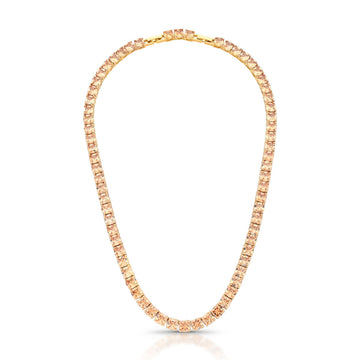 Colar riviera cushion com zircônia champanhe e banho de ouro 18k - 42+3cm extensor, 6mm de espessura