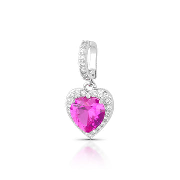 Pingente click coração turmalina rosa com entorno cravejado e banho de ródio branco