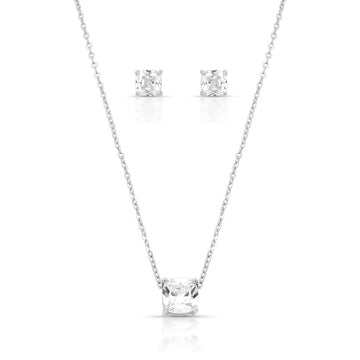Conjunto quadrado com zircônia cristal e banho de ródio branco