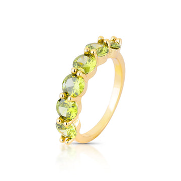 Anel meia aliança zircônia peridoto com banho de ouro 18k