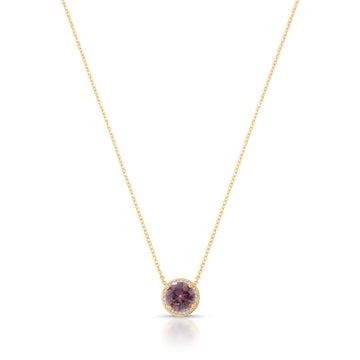 Colar redondo rhodolite entorno cravejado com banho de ouro 18k