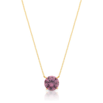 Colar solitário com zircônia rhodolite 12mm e banho de ouro 18k