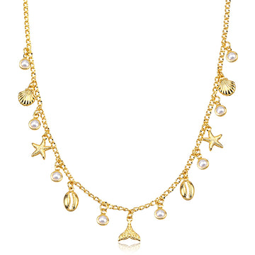 Colar choker fundo do mar e pérolas com banho de ouro 18k