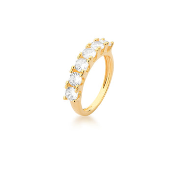 Anel meia aliança com zircônia cristal e banho de ouro 18k