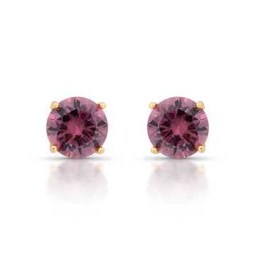 Brinco solitário com zircônia rhodolite 12mm e banho de ouro 18k