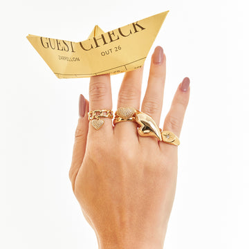 Anel elos com pingente coração cravejado e banho de ouro 18k
