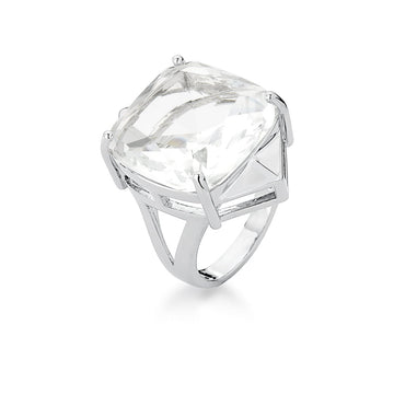 Anel maxi cristal luxo com banho de ródio branco
