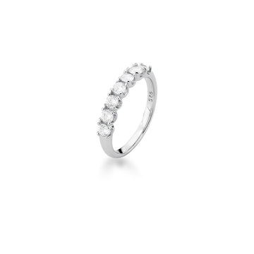 Anel Prata 925 meia aliança c/ zirconia oval em ródio branco