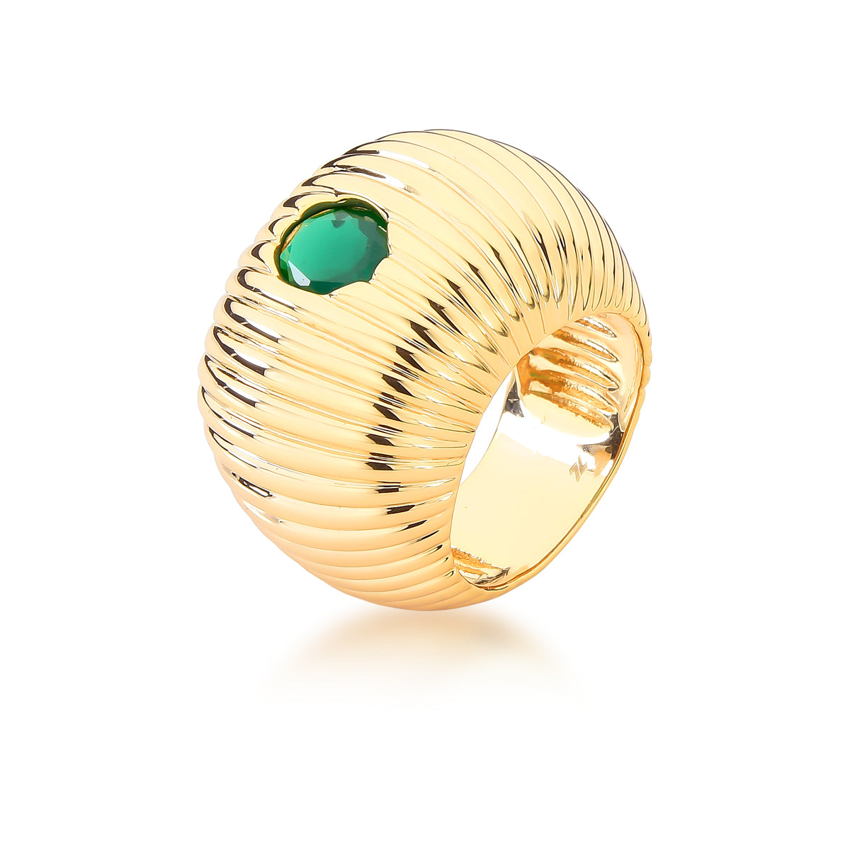 Anel maxi frisado oval esmeralda colombiana dourado
