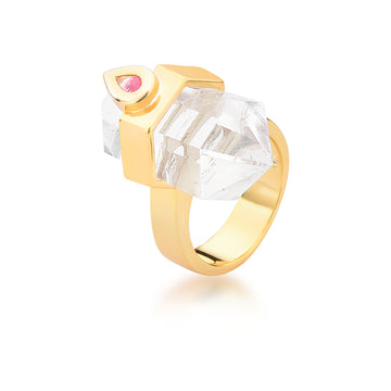 Anel pepita cristal dourado