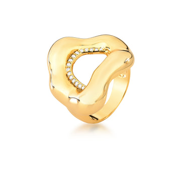 Anel orgânico curve vazado com banho de ouro 18k