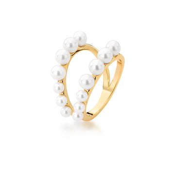 Anel de pérolas duplo dourado
