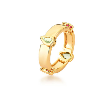 Anel aliança com detalhes coloridos e banho de ouro 18k