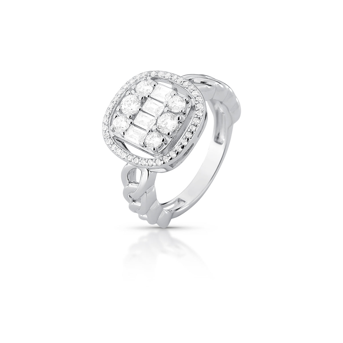 Anel prata 925 quadrado luxo