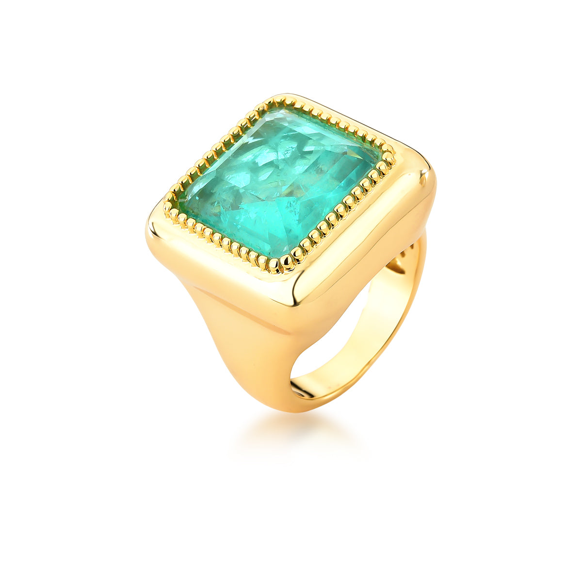 Anel quadrado Luxo esmeralda colombiana com banho de ouro 18k