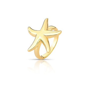 Anel estrela lisa com banho de ouro 18