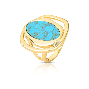 Anel oval turquesa com banho de ouro 18k