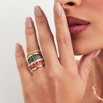 Anel 7 elos coloridos com banho de ouro 18k