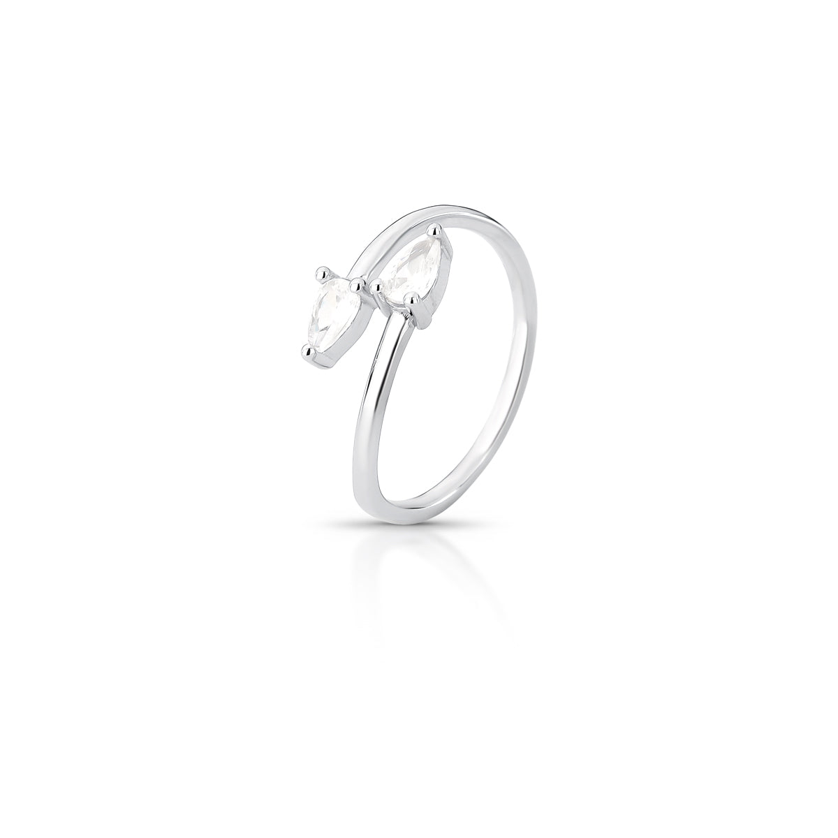 Anel prata 925 envolvente 2 gotas cristal