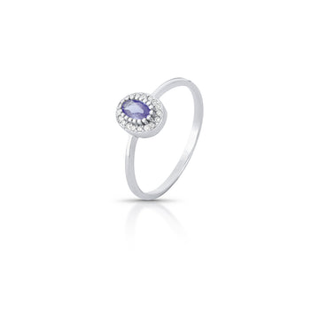 Anel prata 925 oval tanzanita entorno cravejado