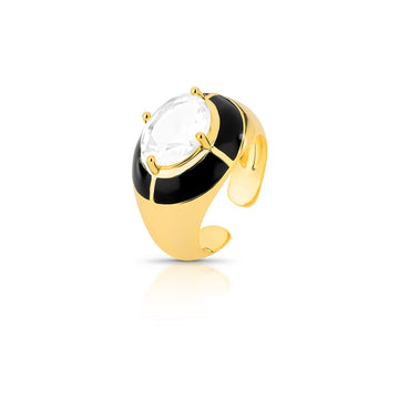 Anel dedinho oval com resina preta com banho de ouro 18k