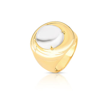 Anel oval cabochão cristal e banho de ouro 18k