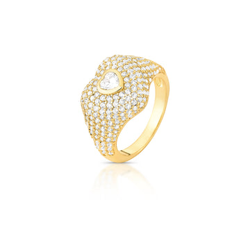 Anel coração cristal cravejado com banho de ouro 18k