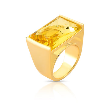 Anel Maxi retângulo citrino com banho de ouro 18k