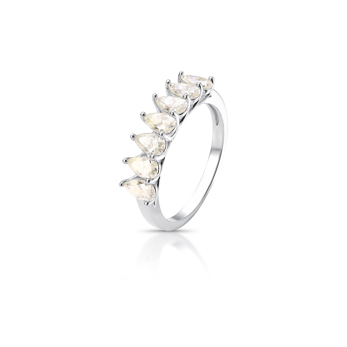 Anel MOISSANITE meia aliança gotas em prata 925