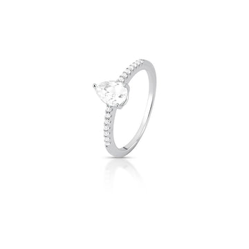 Anel em prata 925 gotinha cristal com banho de ródio branco