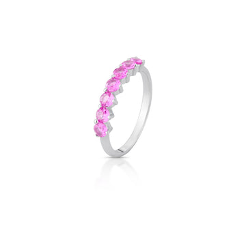Anel prata 925 meia aliança turmalina rosa
