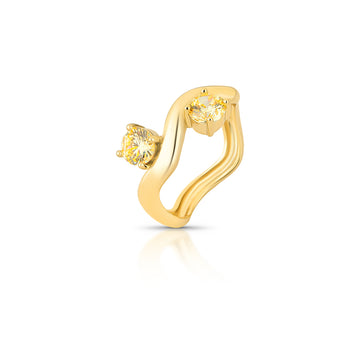 Anel ondulado com zircônia citrino e banho de ouro 18k