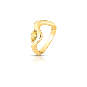 Anel ondulado com gota citrino e banho de ouro 18k